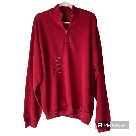 NWT Izod Men’s Quarter Zip Sweater Red Sz XXL Casual Preppy - Picture 1 of 10